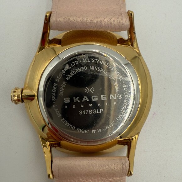 Skagen Denmark Quartz Womens Watch Pink Leather Band Silver Crystals 347SGL1 - Picture 11 of 16